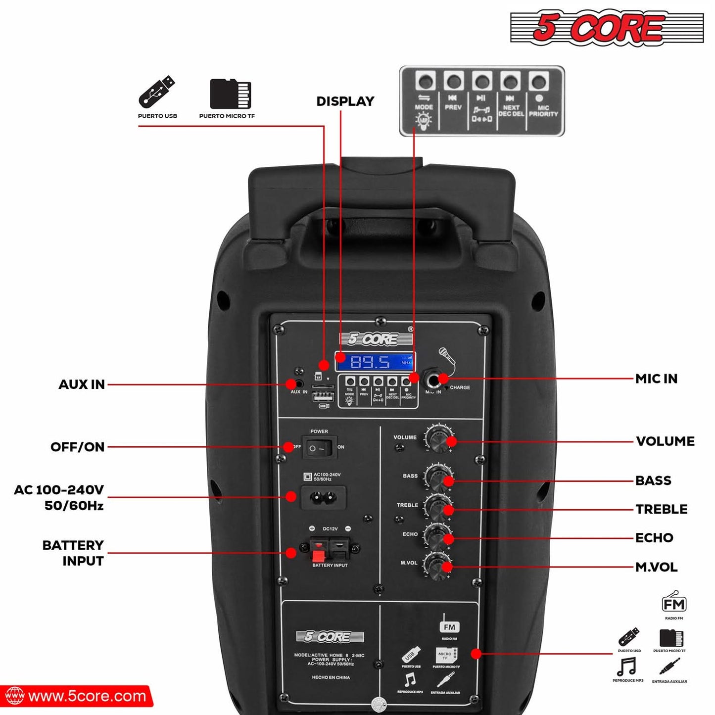 5 CORE TWS Pair Bluetooth Party Speakers Portable Karaoke PA System