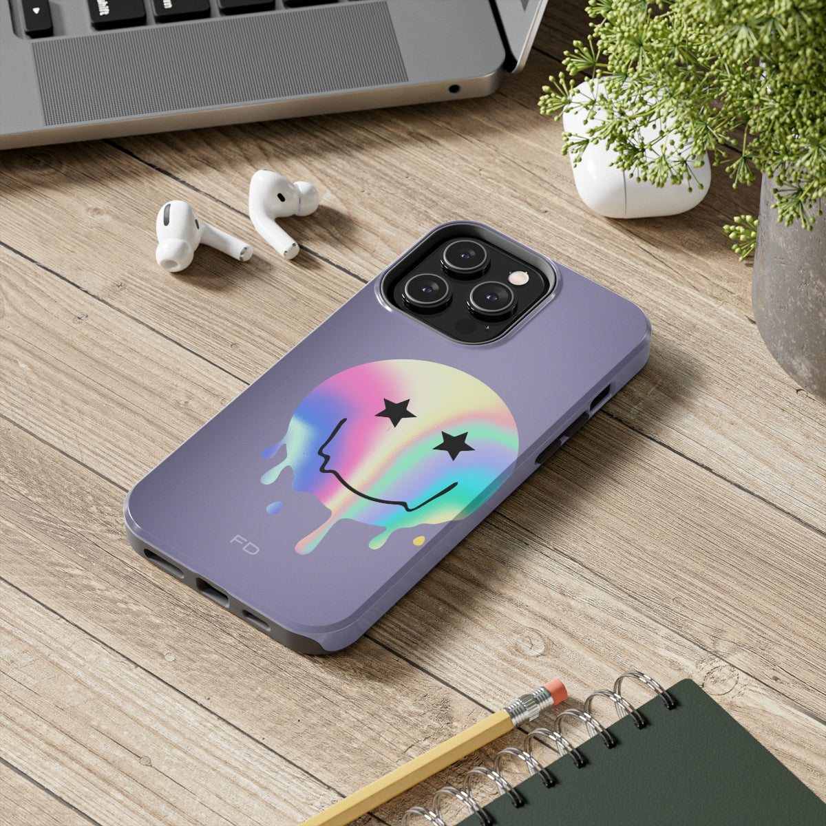 Happy Face with Stars Tough Case for iPhone with Wireless Charging