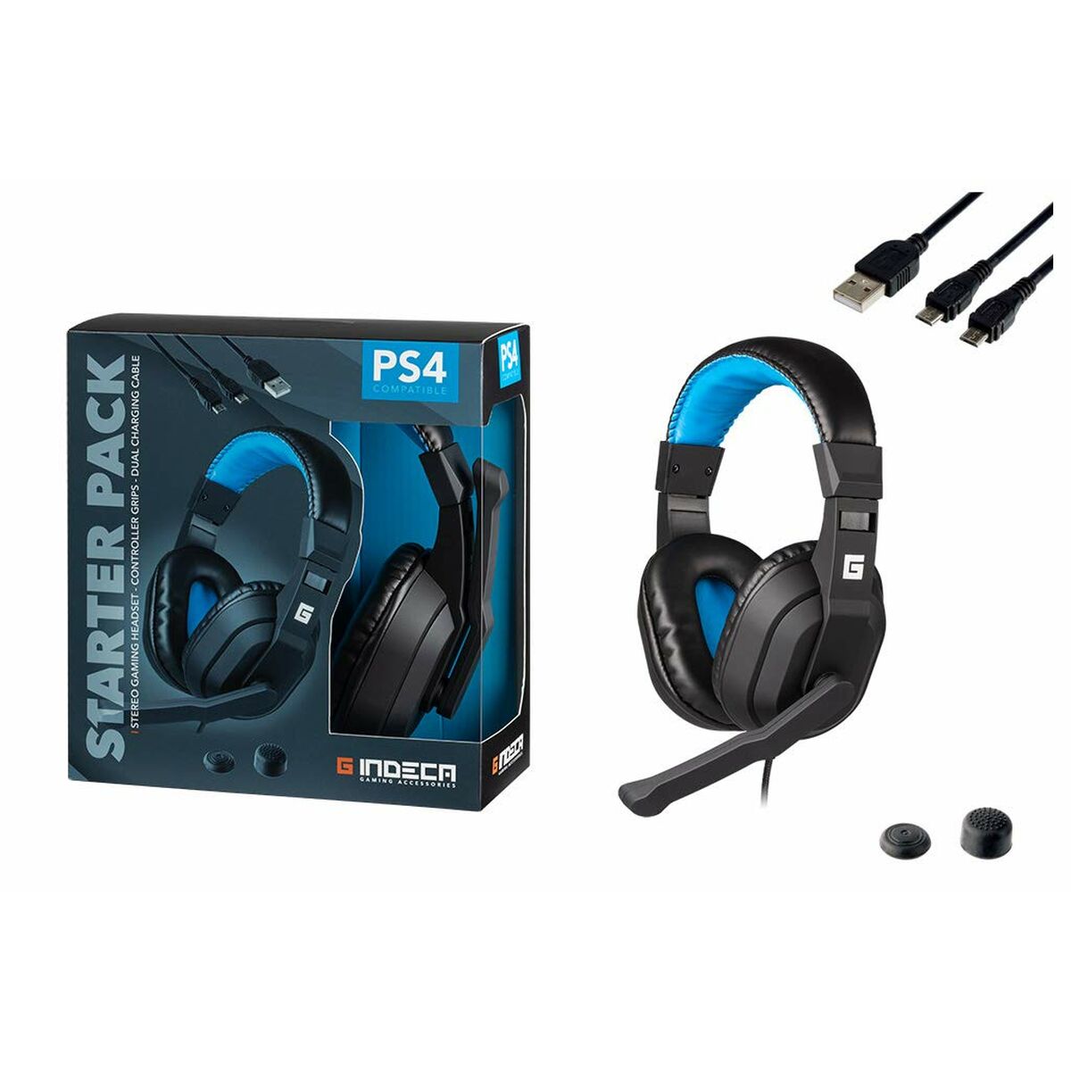 Gaming Headset with Microphone Indeca starter pack Black/Blue